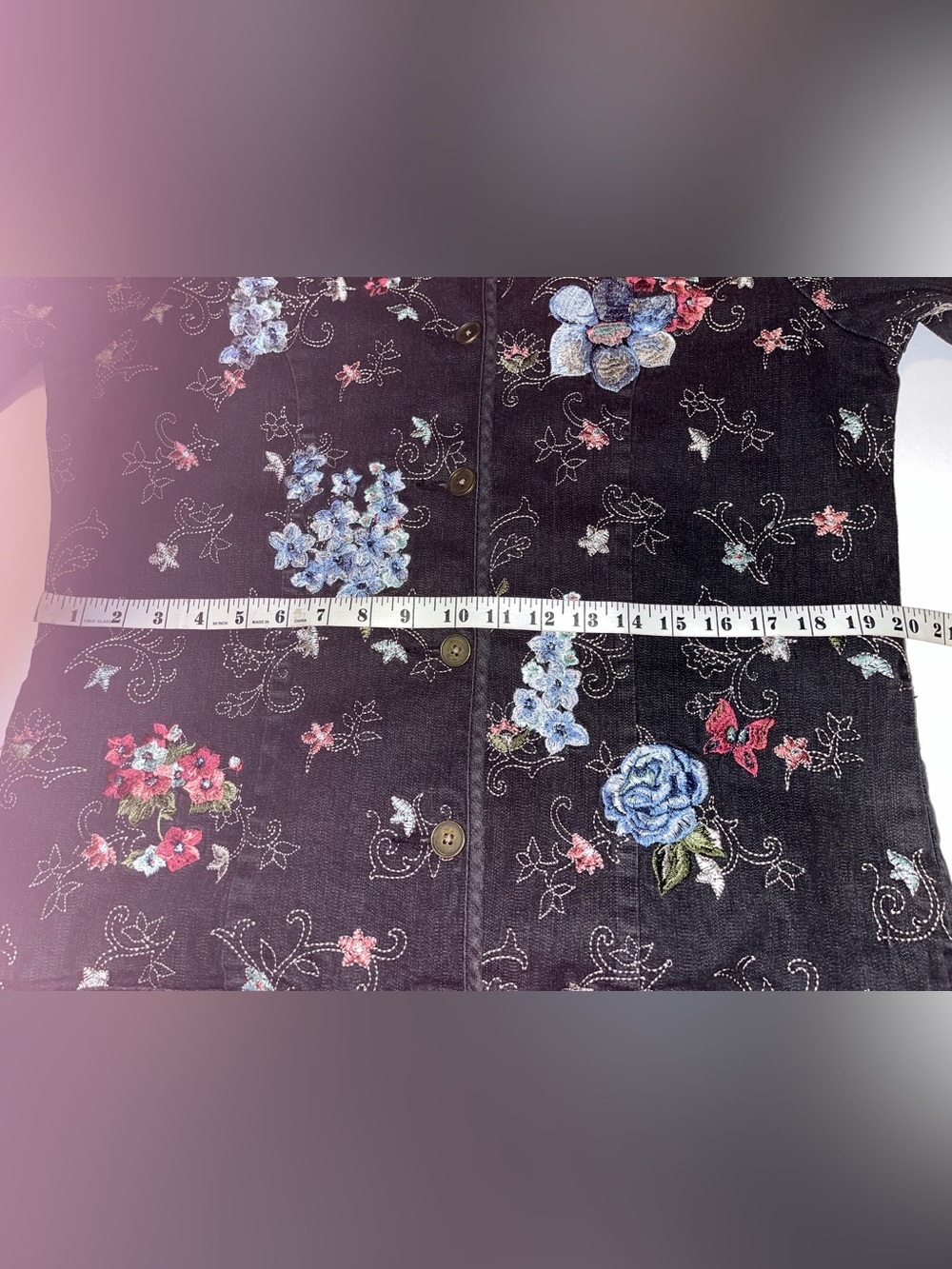 Denim & Co Beautiful Floral Embroidered Black Jean Jacket - Picture 10 of 16